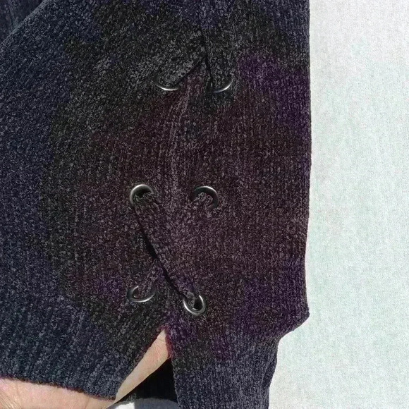 Hippie Rose L velour black rayon sweater criss cross accent normcore grunge - Picture 10 of 12